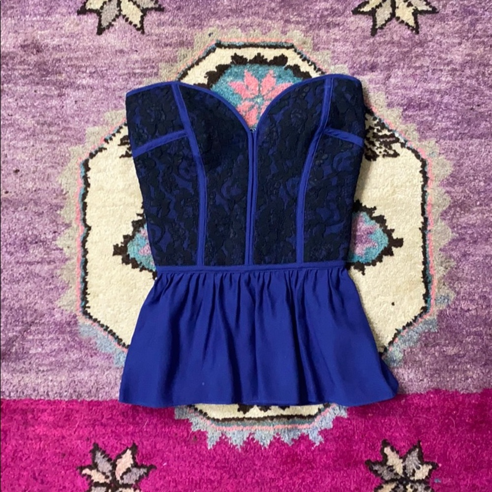 Parker Silk blue bustier with lace detail XS